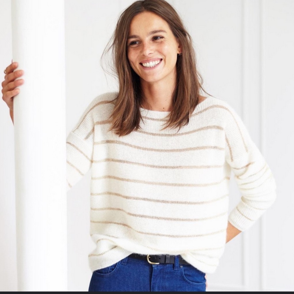 SEZANE Boatneck Stripe Mohair Alpaca Sweater Jumper Small